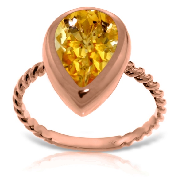 14K GOLD RINGS WITH NATURAL PEAR SHAPE CITRINE
